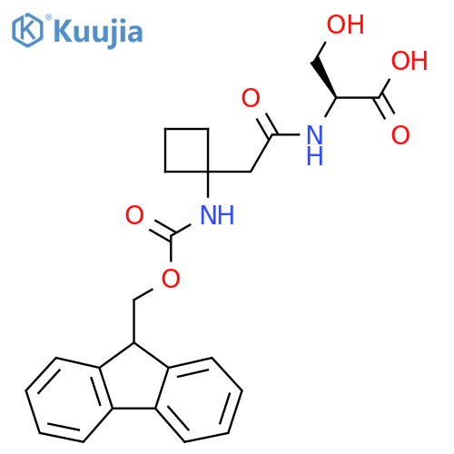 (2S)-2-{2-1-({(9H-fluoren-9-yl)methoxycarbonyl}amino)cyclobutylacetamido}-3-hydroxypropanoic acid structure