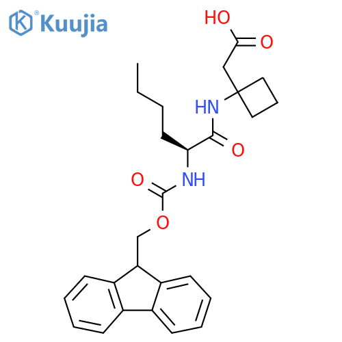 2-{1-(2S)-2-({(9H-fluoren-9-yl)methoxycarbonyl}amino)hexanamidocyclobutyl}acetic acid structure
