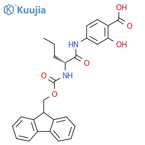 4-(2R)-2-({(9H-fluoren-9-yl)methoxycarbonyl}amino)pentanamido-2-hydroxybenzoic acid structure