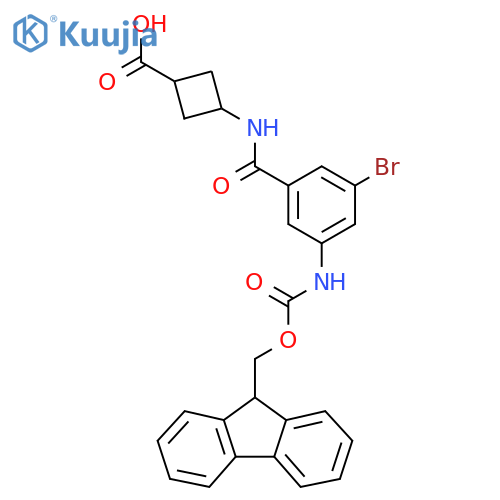 (1s,3s)-3-3-bromo-5-({(9H-fluoren-9-yl)methoxycarbonyl}amino)benzamidocyclobutane-1-carboxylic acid structure