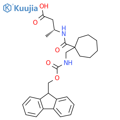 (3R)-3-({1-[({[(9H-fluoren-9-yl)methoxy]carbonyl}amino)methyl]cycloheptyl}formamido)butanoic acid structure