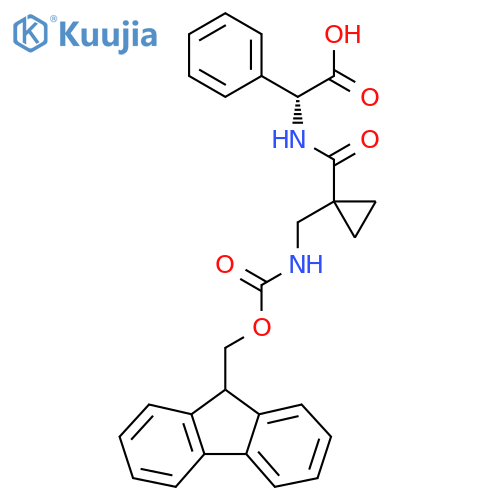 (2R)-2-({1-({(9H-fluoren-9-yl)methoxycarbonyl}amino)methylcyclopropyl}formamido)-2-phenylacetic acid structure