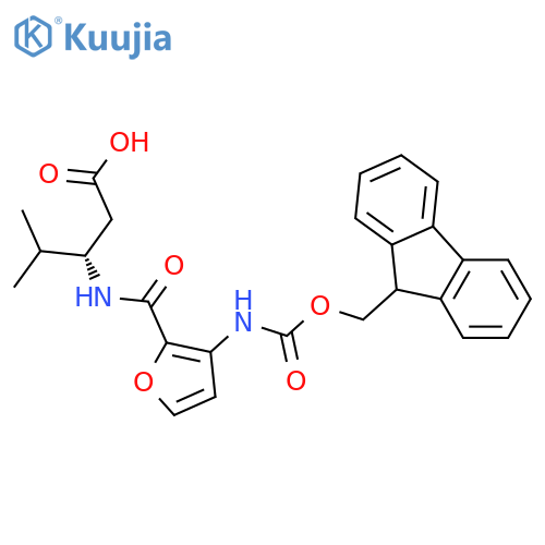 (3S)-3-{3-({(9H-fluoren-9-yl)methoxycarbonyl}amino)furan-2-ylformamido}-4-methylpentanoic acid structure