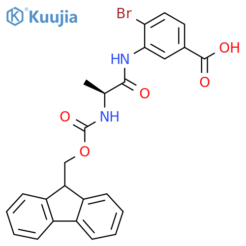 4-bromo-3-(2S)-2-({(9H-fluoren-9-yl)methoxycarbonyl}amino)propanamidobenzoic acid structure