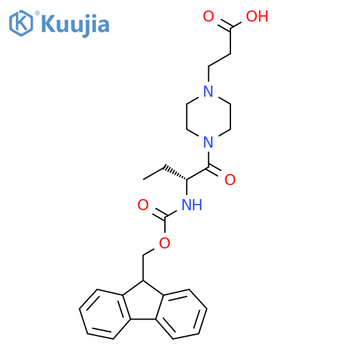 3-{4-(2R)-2-({(9H-fluoren-9-yl)methoxycarbonyl}amino)butanoylpiperazin-1-yl}propanoic acid structure