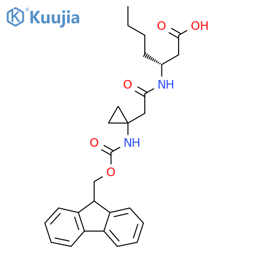 (3R)-3-{2-1-({(9H-fluoren-9-yl)methoxycarbonyl}amino)cyclopropylacetamido}heptanoic acid structure
