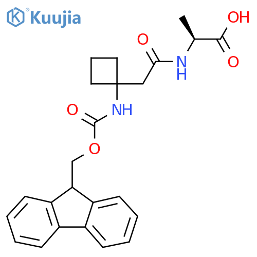 (2S)-2-{2-1-({(9H-fluoren-9-yl)methoxycarbonyl}amino)cyclobutylacetamido}propanoic acid structure
