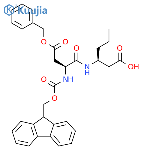 (3S)-3-(2S)-3-(benzyl carboxy)-2-({(9H-fluoren-9-yl)methoxycarbonyl}amino)propanamidohexanoic acid structure