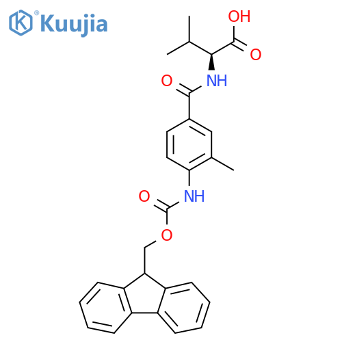 (2S)-2-{4-({(9H-fluoren-9-yl)methoxycarbonyl}amino)-3-methylphenylformamido}-3-methylbutanoic acid structure