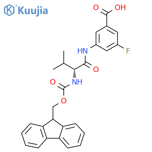 3-(2R)-2-({(9H-fluoren-9-yl)methoxycarbonyl}amino)-3-methylbutanamido-5-fluorobenzoic acid structure