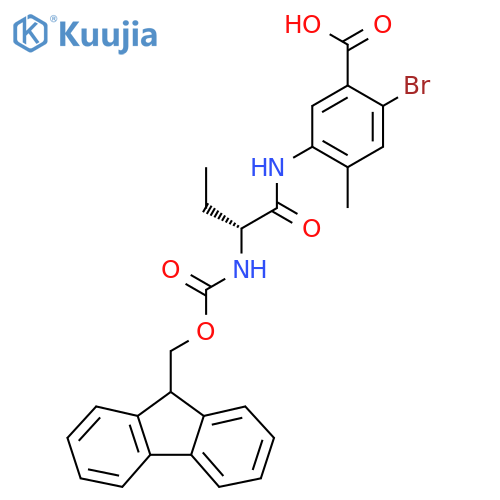 2-bromo-5-(2R)-2-({(9H-fluoren-9-yl)methoxycarbonyl}amino)butanamido-4-methylbenzoic acid structure