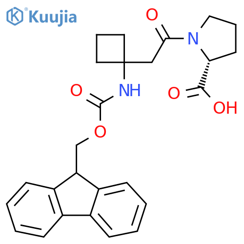 (2R)-1-{2-1-({(9H-fluoren-9-yl)methoxycarbonyl}amino)cyclobutylacetyl}pyrrolidine-2-carboxylic acid structure