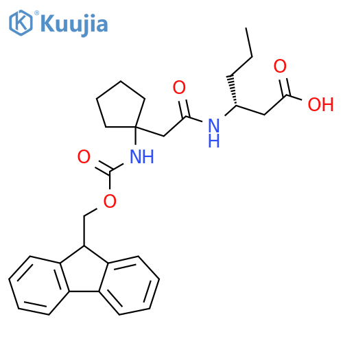 (3R)-3-{2-1-({(9H-fluoren-9-yl)methoxycarbonyl}amino)cyclopentylacetamido}hexanoic acid structure