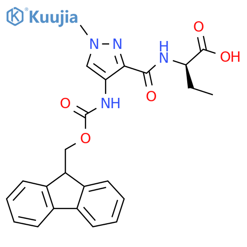 (2R)-2-{4-({(9H-fluoren-9-yl)methoxycarbonyl}amino)-1-methyl-1H-pyrazol-3-ylformamido}butanoic acid structure