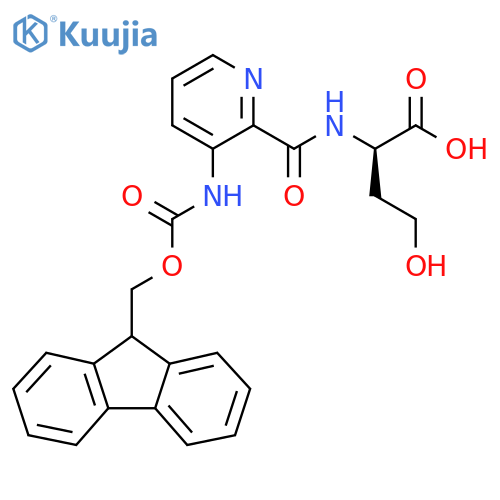 (2R)-2-{3-({(9H-fluoren-9-yl)methoxycarbonyl}amino)pyridin-2-ylformamido}-4-hydroxybutanoic acid structure