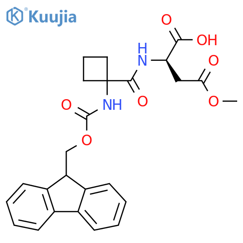 (2R)-2-{1-({(9H-fluoren-9-yl)methoxycarbonyl}amino)cyclobutylformamido}-4-methoxy-4-oxobutanoic acid structure