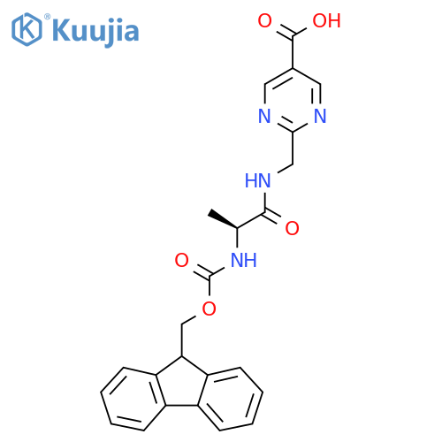 2-{(2S)-2-({(9H-fluoren-9-yl)methoxycarbonyl}amino)propanamidomethyl}pyrimidine-5-carboxylic acid structure