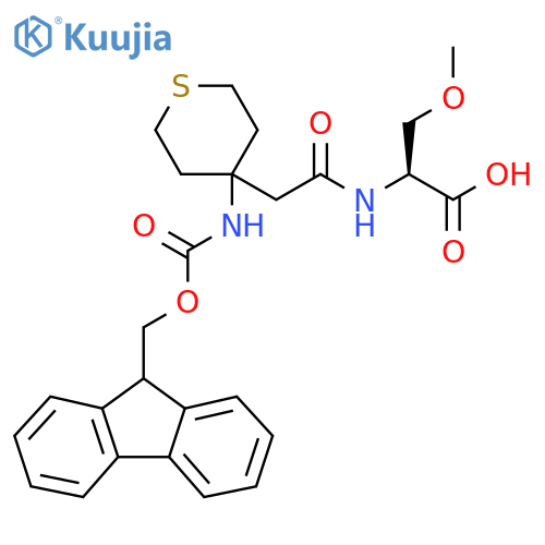 (2S)-2-{2-4-({(9H-fluoren-9-yl)methoxycarbonyl}amino)thian-4-ylacetamido}-3-methoxypropanoic acid structure