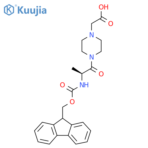 2-{4-(2S)-2-({(9H-fluoren-9-yl)methoxycarbonyl}amino)propanoylpiperazin-1-yl}acetic acid structure