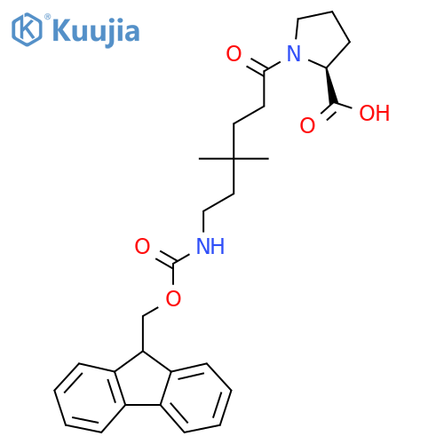 (2S)-1-6-({(9H-fluoren-9-yl)methoxycarbonyl}amino)-4,4-dimethylhexanoylpyrrolidine-2-carboxylic acid structure