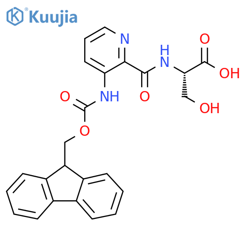(2S)-2-{3-({(9H-fluoren-9-yl)methoxycarbonyl}amino)pyridin-2-ylformamido}-3-hydroxypropanoic acid structure