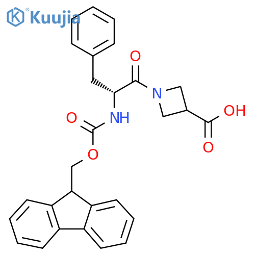 1-(2R)-2-({(9H-fluoren-9-yl)methoxycarbonyl}amino)-3-phenylpropanoylazetidine-3-carboxylic acid structure