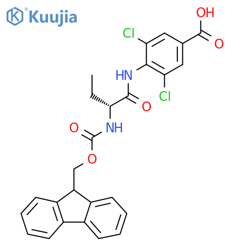 3,5-dichloro-4-(2R)-2-({(9H-fluoren-9-yl)methoxycarbonyl}amino)butanamidobenzoic acid structure