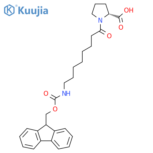 (2R)-1-8-({(9H-fluoren-9-yl)methoxycarbonyl}amino)octanoylpyrrolidine-2-carboxylic acid structure