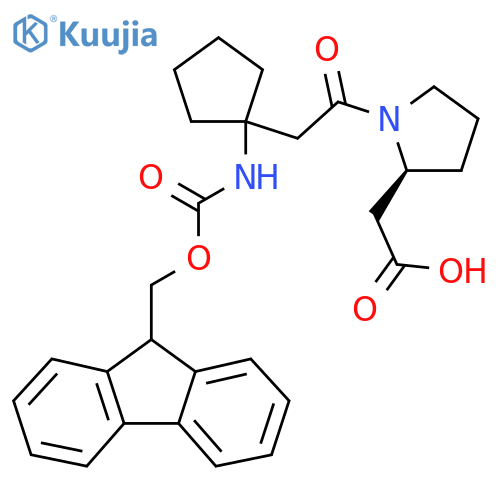 2-(2S)-1-{2-1-({(9H-fluoren-9-yl)methoxycarbonyl}amino)cyclopentylacetyl}pyrrolidin-2-ylacetic acid structure