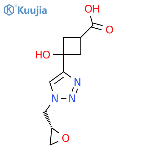 3-hydroxy-3-(1-{(2S)-oxiran-2-ylmethyl}-1H-1,2,3-triazol-4-yl)cyclobutane-1-carboxylic acid structure