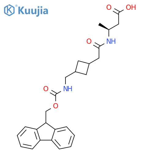 (3S)-3-(2-{3-({(9H-fluoren-9-yl)methoxycarbonyl}amino)methylcyclobutyl}acetamido)butanoic acid structure