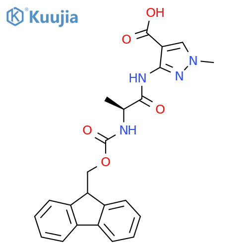 3-(2S)-2-({(9H-fluoren-9-yl)methoxycarbonyl}amino)propanamido-1-methyl-1H-pyrazole-4-carboxylic acid structure