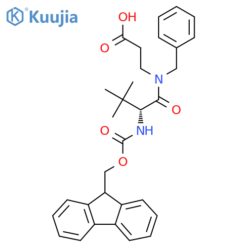 3-(2R)-N-benzyl-2-({(9H-fluoren-9-yl)methoxycarbonyl}amino)-3,3-dimethylbutanamidopropanoic acid structure