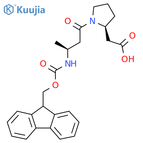 2-(2S)-1-(3S)-3-({(9H-fluoren-9-yl)methoxycarbonyl}amino)butanoylpyrrolidin-2-ylacetic acid structure
