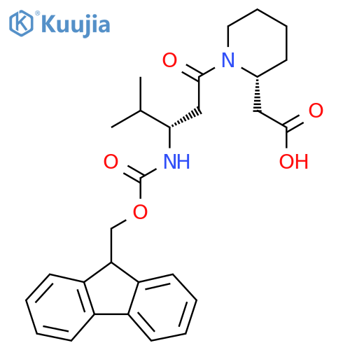 2-(2R)-1-(3S)-3-({(9H-fluoren-9-yl)methoxycarbonyl}amino)-4-methylpentanoylpiperidin-2-ylacetic acid structure