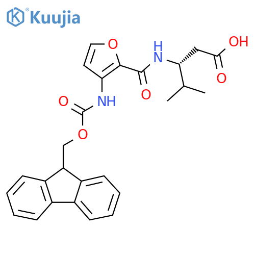 (3R)-3-{3-({(9H-fluoren-9-yl)methoxycarbonyl}amino)furan-2-ylformamido}-4-methylpentanoic acid structure