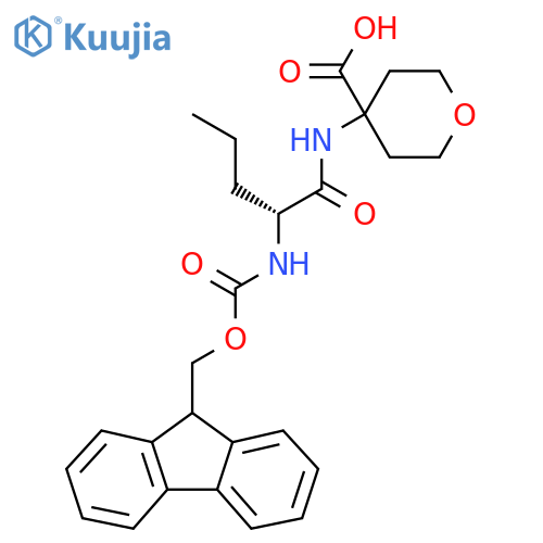 4-(2R)-2-({(9H-fluoren-9-yl)methoxycarbonyl}amino)pentanamidooxane-4-carboxylic acid structure