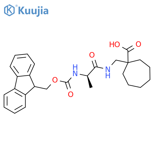 1-{(2R)-2-({(9H-fluoren-9-yl)methoxycarbonyl}amino)propanamidomethyl}cycloheptane-1-carboxylic acid structure