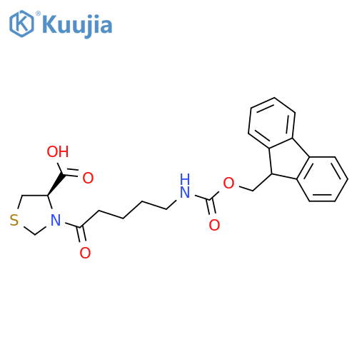 (4R)-3-5-({(9H-fluoren-9-yl)methoxycarbonyl}amino)pentanoyl-1,3-thiazolidine-4-carboxylic acid structure