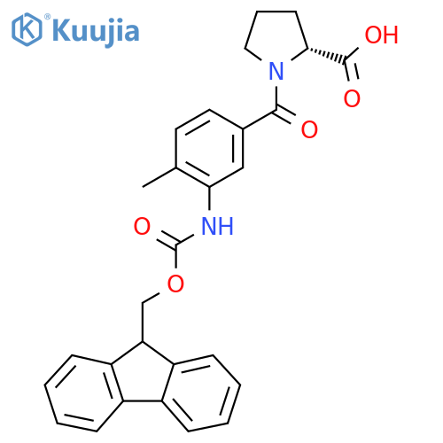 (2R)-1-3-({(9H-fluoren-9-yl)methoxycarbonyl}amino)-4-methylbenzoylpyrrolidine-2-carboxylic acid structure