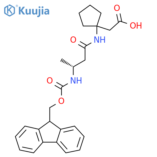2-{1-(3R)-3-({(9H-fluoren-9-yl)methoxycarbonyl}amino)butanamidocyclopentyl}acetic acid structure