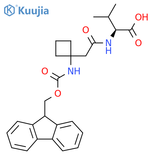 (2S)-2-{2-1-({(9H-fluoren-9-yl)methoxycarbonyl}amino)cyclobutylacetamido}-3-methylbutanoic acid structure