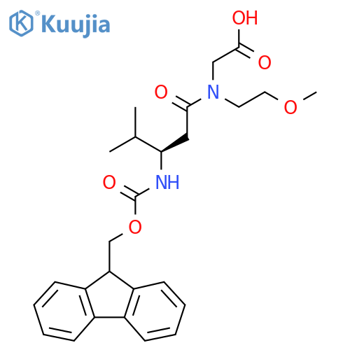 2-(3R)-3-({(9H-fluoren-9-yl)methoxycarbonyl}amino)-N-(2-methoxyethyl)-4-methylpentanamidoacetic acid structure