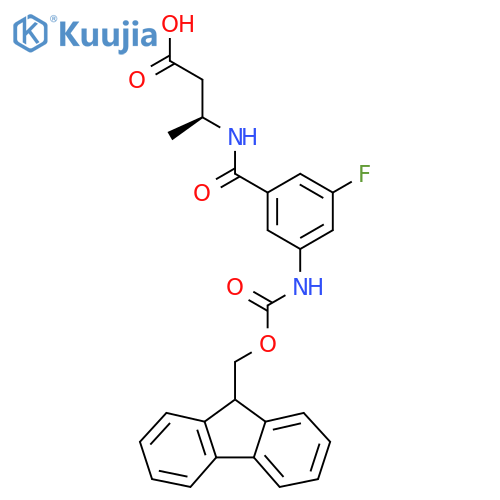 (3S)-3-{3-({(9H-fluoren-9-yl)methoxycarbonyl}amino)-5-fluorophenylformamido}butanoic acid structure