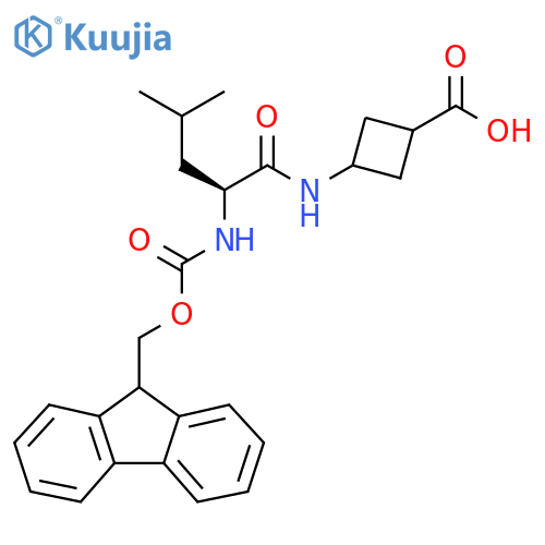 3-(2S)-2-({(9H-fluoren-9-yl)methoxycarbonyl}amino)-4-methylpentanamidocyclobutane-1-carboxylic acid structure