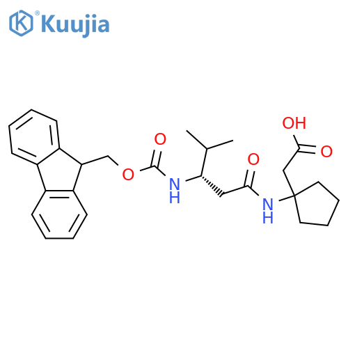 2-{1-(3S)-3-({(9H-fluoren-9-yl)methoxycarbonyl}amino)-4-methylpentanamidocyclopentyl}acetic acid structure