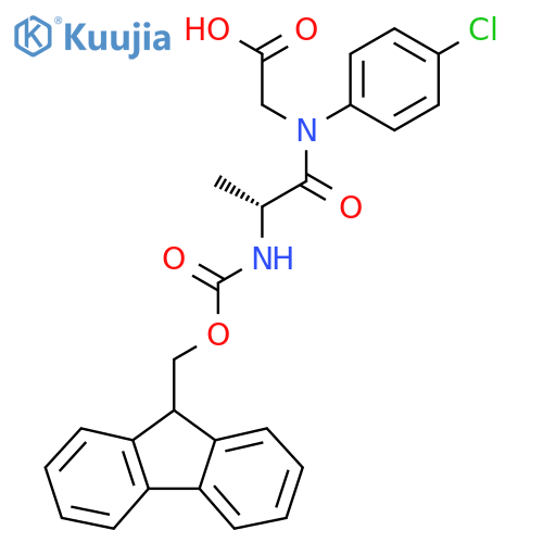 2-(2R)-N-(4-chlorophenyl)-2-({(9H-fluoren-9-yl)methoxycarbonyl}amino)propanamidoacetic acid structure