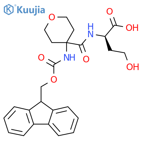 (2R)-2-{4-({(9H-fluoren-9-yl)methoxycarbonyl}amino)oxan-4-ylformamido}-4-hydroxybutanoic acid structure