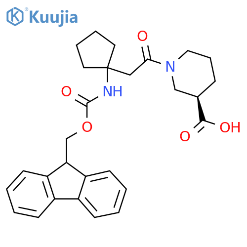(3R)-1-{2-1-({(9H-fluoren-9-yl)methoxycarbonyl}amino)cyclopentylacetyl}piperidine-3-carboxylic acid structure