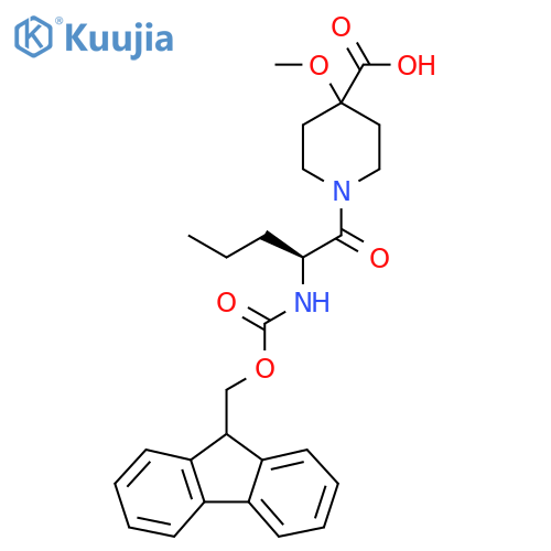 1-(2S)-2-({(9H-fluoren-9-yl)methoxycarbonyl}amino)pentanoyl-4-methoxypiperidine-4-carboxylic acid structure